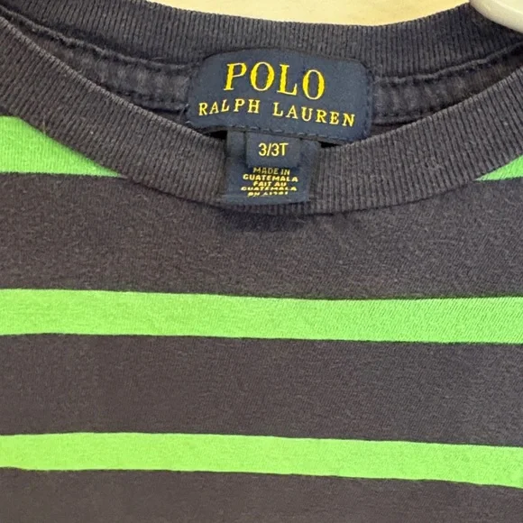 Polo Ralph Lauren Navy Blue & Kelly Green Striped Long Sleeve Tee Boys 3T Kids - Picture 2 of 6